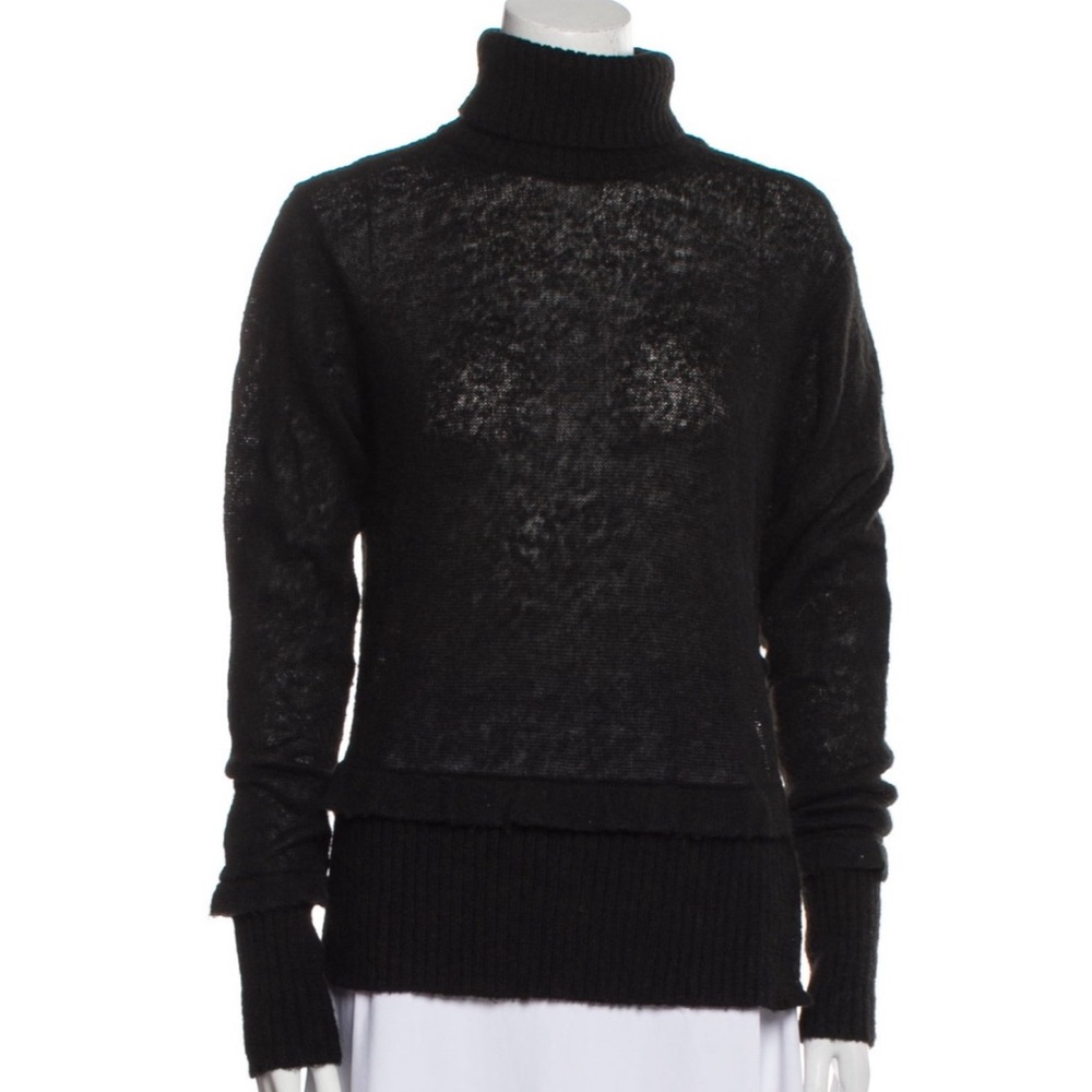 Yohji Yamamoto Y-3 Adidas Merino Wool Ruffle Black Turtleneck Sweater Small